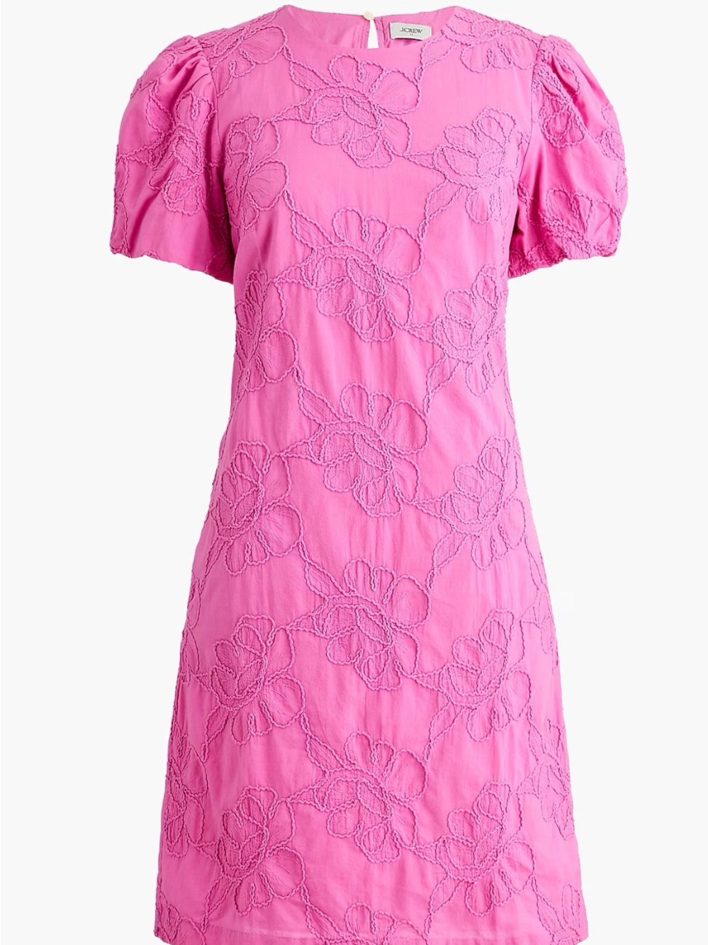 J. Crew Pink Floral Embroidered Puff-Sleeve Dress. 100% Cotton- Size 6